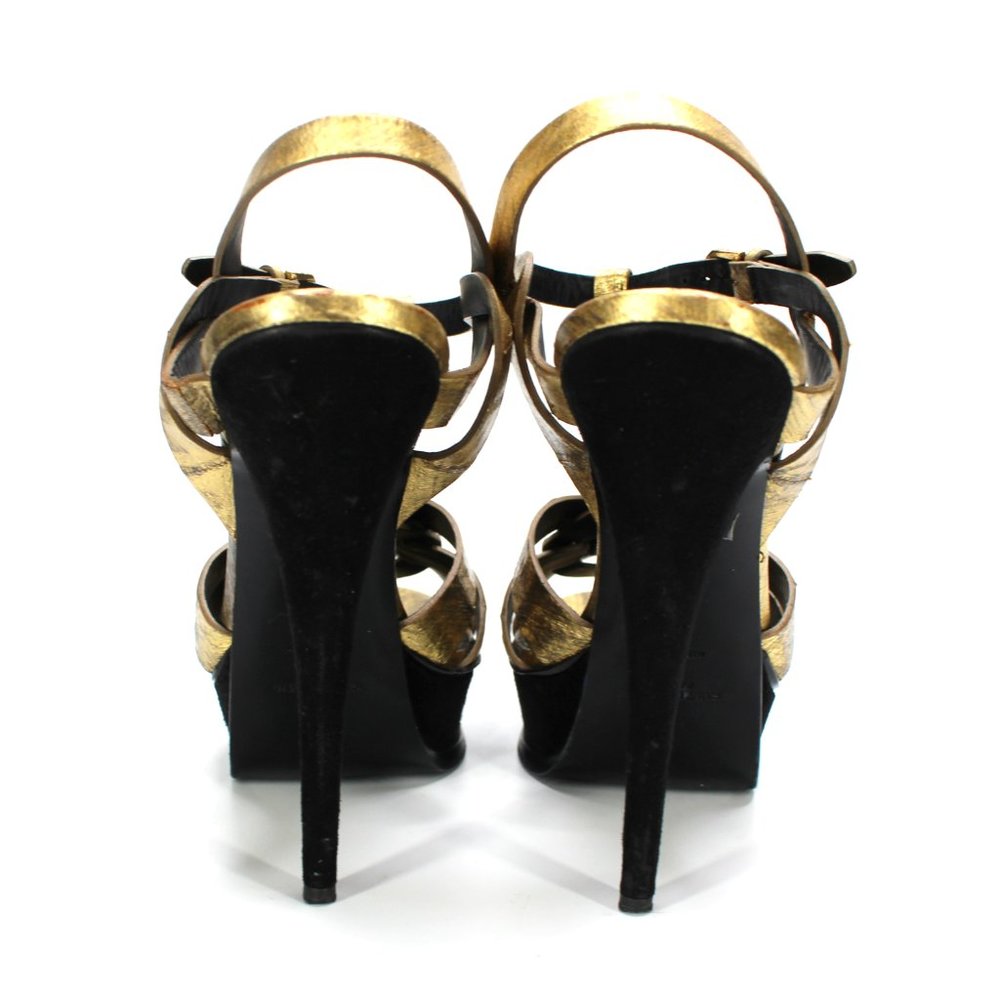 Saint Laurent Tribute Gold Leather Suede Platform Sandal 41 YSL Stiletto Heels - Picture 6 of 8